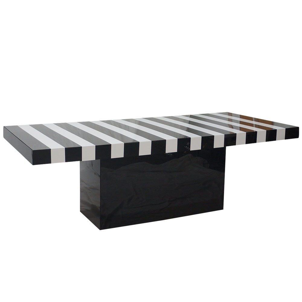 black and white striped table