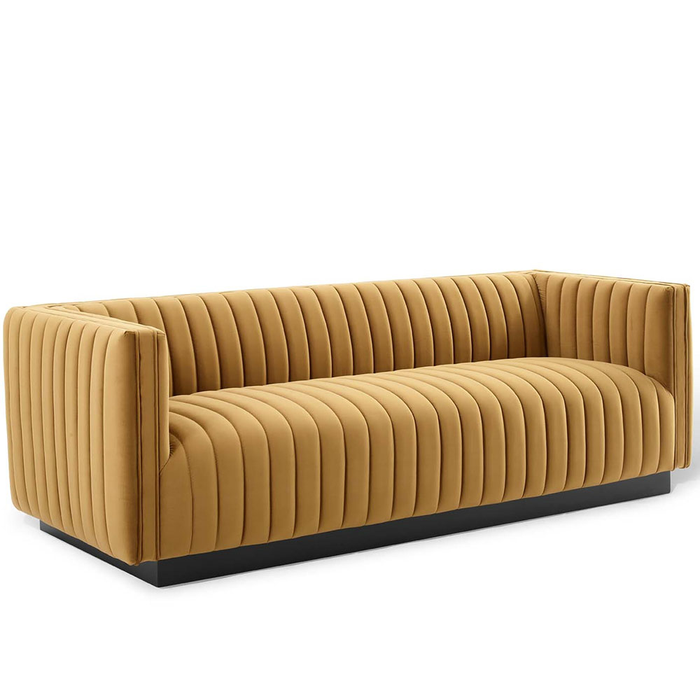 Melissa Tufted Sofa Cognac Velvet Ruth Fischl Event Rental
